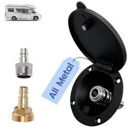 Gloppers All-Metal RV Exterior Spray Port Hook-Up Connector, Quick Connect Hookup for Camping Pet Rinsing Gear Cleanup, with G1/2"+GHT3/4 Adapters (Black)