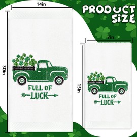AnyDesign 2 Pack St. Patrick's Day Hand Towels Cotton Embroidered Green Truck Shamrock Bathroom Towel Decorative Dish Towel for Hand Drying Cleaning Cooking Gift, 30 x 14 Inch