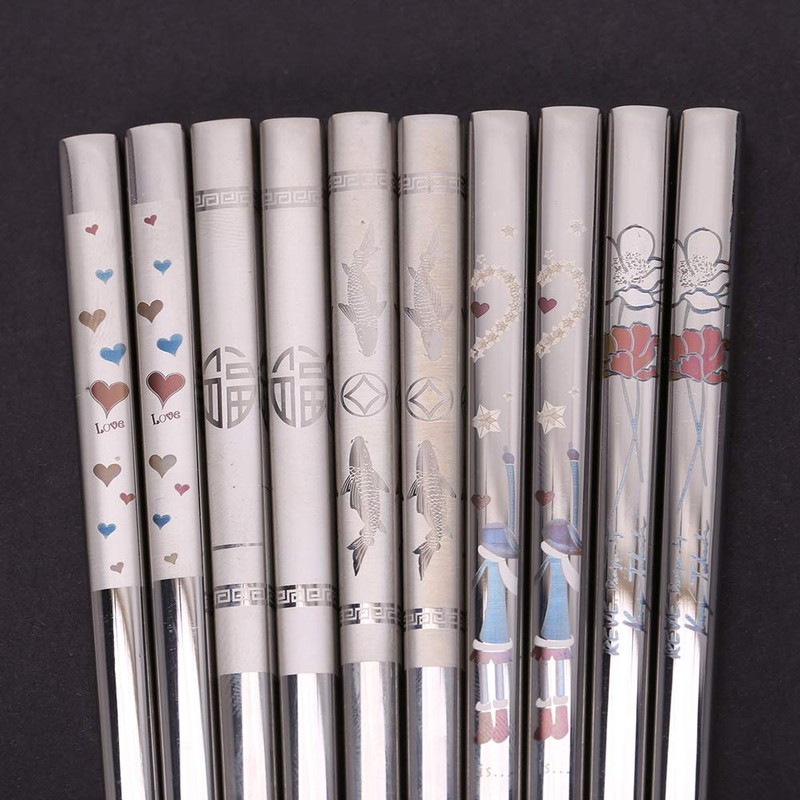 Fdit Stainless Steel Love Hearts Pattern Chopsticks, 1 Pair, Dishwasher