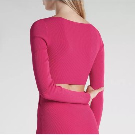 Express Body Contour Wrap Front Sweater Crop Top Tee Shirt Pink Stretch XSmall