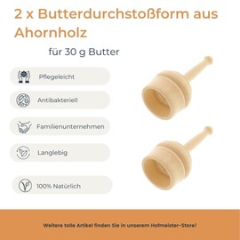 2 x Hofmeister® butter stamps, for 30 g butter, 5 cm, edelweiss, handmade in Germany, butter shape for decorating, round puncture shape, butter model made of local maple wood