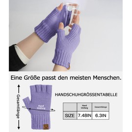 Hebenie Women's Fingerless Gloves - Winter Warm Gloves Without Fingers Elk Half Gloves with Cable Knit Gloves Fingerless for Women Work Girls Running Driving Cycling, purple