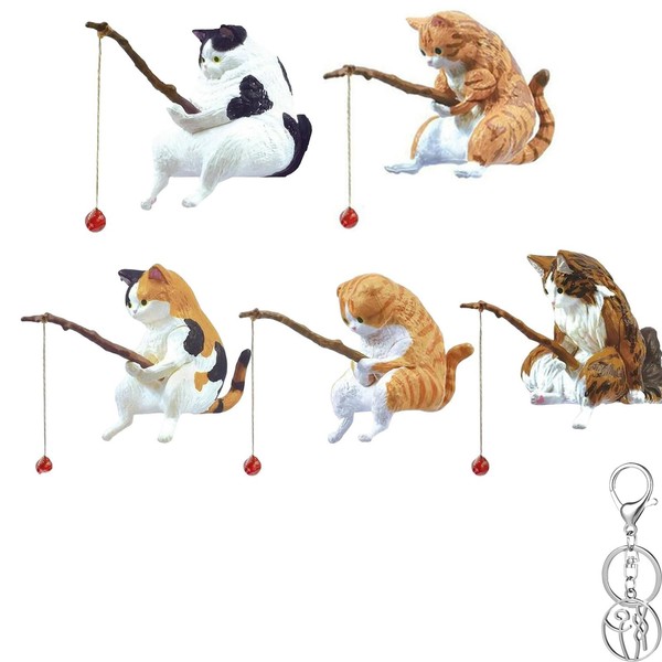 Aquarium Ornaments Figurine Toy Figurine Cute Cat Fishing Cat Fishing Statue Realistic Cat Garden Decor Japanese Resin Funny Toy Aquarium Decor Dashboard Decor Store Decor Objects Atmosphere for Home with aswirl Keychain