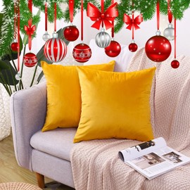 Hibate 2 Pack Soft Velvet Couch Throw Pillow Covers 16x16 Inch for Sofa Living Room Bedroom (Yellow)
