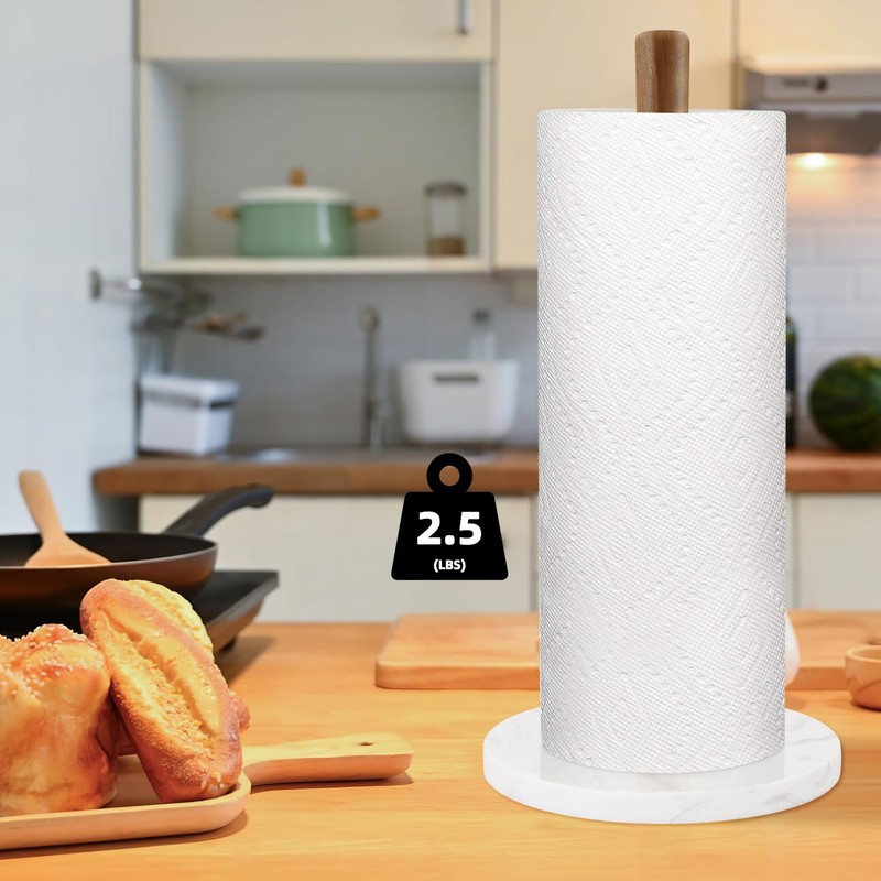 Buruis Wood Paper Towel Holder, Marble Base Modern Decorative Countertop