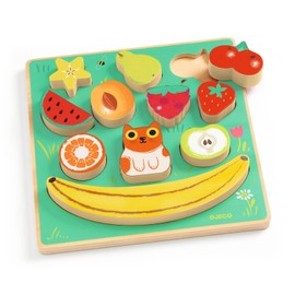 DJECO Puzz & Boom Happy Wooden Puzzle - Fruit & Cat Balancing Game for Kids - Fun & Engaging Activity for Friends & Family, Adorable Toys for Children 18+ Months Girls & Boys