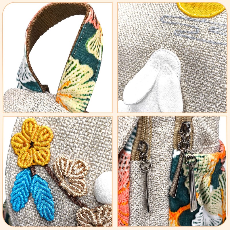 POPUCT Cute Small Cotton Hand Craft Backpack Purse Mini Multi