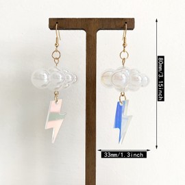 Cute Handmade Sparkly Large 3D Resin Cloud Lightning Weather Dangle Drop Hook Earrings for Women