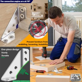 Furniture Corner Connector, 20PCS Corner Brackets for Wood,Shelf Corner Braces Hardware,Metal Angle Bracket,Universal Stainless Steel Connector Brackets,L Bracket,Support Table,Shelves,Cabinet