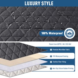 TAOCOCO 100% Waterproof Loveseat Recliner Cover-Recliner Cover with Non-Slip Granule, Recliner Chair Covers with Elastic Band,Washable Recliner Chair/Protector for Pets(Black Gray, 2 Seater)