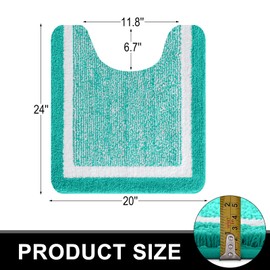 OLANLY Toilet Rugs U-Shaped 24x20, Extra Soft and Absorbent Microfiber Bathroom Rugs, Non-Slip, Machine Wash Dry, Plush Shaggy Contour Bath Mats for Toilet Base (Green and White)