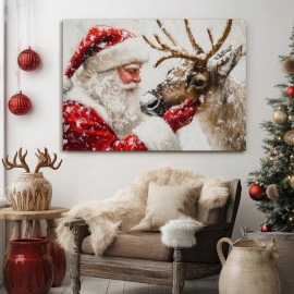 Christmas Canvas Murals Horse Drawn Sleds Santa Claus Christmas Trees Rural Style Home Decor Hanging Paintings Decorationscolor: Brown, size: 24*16in