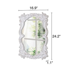 Sintosin Vintage Mirrors for Wall Decor 16 X 24 Inch, Hanging Distressed White Carved Wood Wavy Antique Oval Mirror, Rustic Curvy Mirror for Entryway Bathroom, Horizontal or Vertical