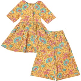Chandrakala Kids Kurti Pant Set Co-Ord Set for Girls Ethnic Wear Yellow Floral,2-3T (KG119YEL4)