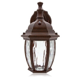 Maxxima LED Outdoor Wall Light - Features Clear Water Glass, 3000K Warm White, 580 Lumens, Dusk to Dawn Photocell Light Sensor, Patio or Porch Sconce Fixture, Ideal for Exterior Decor Lighting - Brown