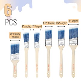 Bates Paint Brushes - 6 Pack, 1", 1.5", 2" Angle Brushes, Treated Wood Handle for Walls, Stain & Furniture Painting