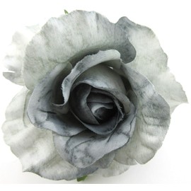 3.5 inch Silver Gray Rose Poly Silk Flower Hair Clip with Teeth