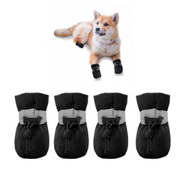 YAODHAOD Dog Shoes for Small Dogs, Puppy Dog Boots & Paw Protector for Winter Snowy Days, Anti-Slip Sole Dog Booties for Indoor Hardwood Floor 4PCS (Black, Size: 4)
