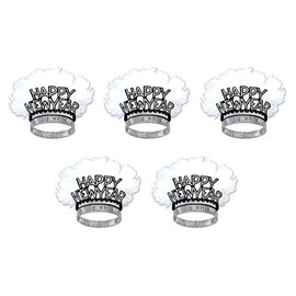 Beistle 5 Piece Happy New Year Bird of Paradise Headband Tiaras Holiday Photo Booth Props Party Favors and Supplies, One Size, Black/Silver/White