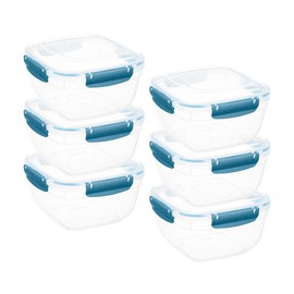 Superio Plastic Food Storage Containers, Airtight Lids, 13 oz., Blue, 6 pack