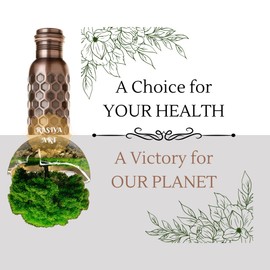 Rasiya Art Pure Copper Water Bottle - 32 oz - BPA Free Non-Insulated Jointless Leakproof Durable Metal Bottles for Sports and Travel - Antique Diamond