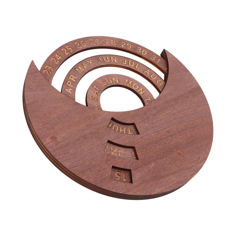 Wooden Disc Calendar Dark Brown Rotatable Disc Natural Wood Vintage