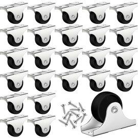 Maitys 24 Pcs 1" Small Casters Wheels Mini Rigid Non Swivel Fixed Castor Wheels with Metal Top Plate for Furniture, Small Appliances with Screws(Black)