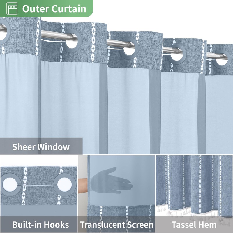 eachope No Hook Stall Shower Curtain with Snap-in Fabric Liner
