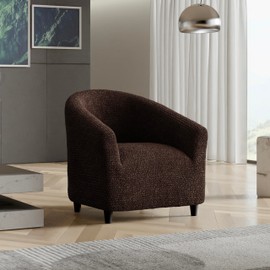 PAULATO BY GA.I.CO. Barrel Chair Slipcover - Armchair Cover - Tub Chair Slipcovers - Club Chairs Cover - 1-Piece Form Fit Stretch Stylish Furniture Protector - Microfibra Collection (Dark Brown)