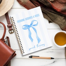 JRTW Coquette Blue Bow Mental Health Notebook Journal, Speech Therapy SLP Gifts for Women, Speech Therapy Journal for Mental Health, Blue Preppy Spiral Notebook 5.5x8.3 Inch