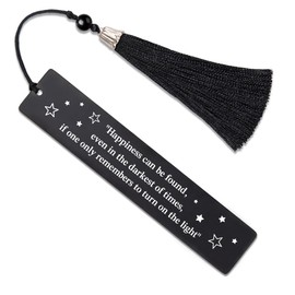 Hafhue Happiness Can Be Found Even in The Darkest of Times Metal Bookmark with Tassels, Inspirational Bookmarker Gifts for Reader Bookworm Book Lover, Encouragement Gifts for Wizard Theme Lovers Son