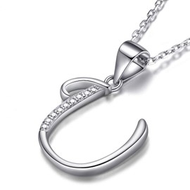 Morella Damen Halskette Silber mit Buchstabe U Anhänger 925 Silber rhodiniert mit Zirkoniasteinen weiß 45 cm