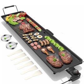 CHEFJOY 35" Electric Griddle, Extra Large Barbecue Grill W/Nonstick Cooking Surface, 2000W Table Top Grill w/Adjustable Temperature & Drip Tray, Indoor/Outdoor Electric Grill for Pancakes Barbecue