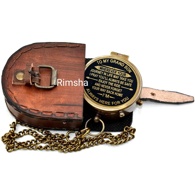 Rimsha Brass Compass Gift for Grandson Engraved Quote, Memory Present