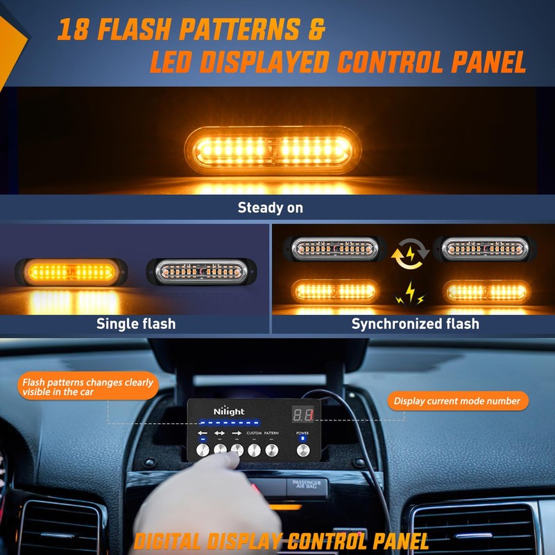 Nilight 8PCS Led Strobe Lights with Controller 12V 24V Sync