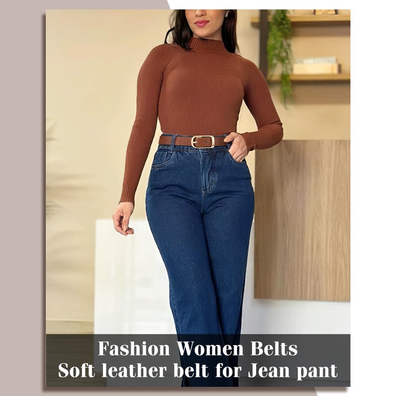 XZQTIVE Women's Leather Belt Fashion Ladies Belt with Gold Buckle