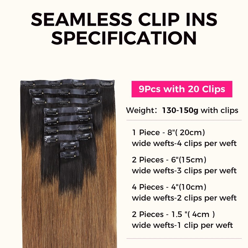 Lashey Seamless Clip in Hair Extensions Human Hair 130g 9pcs