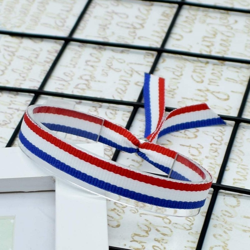 BDM France Flag Red White Blue Fabric Bracelet for Men