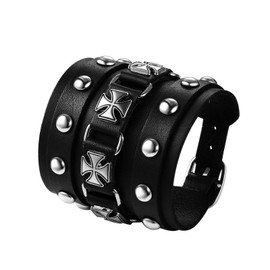 OIDEA Men's Leather Bracelet Set Punk Rock Style 4.1 cm - 5 cm Wide Large Braided Handmade Cuff Cord Chain Press Stud Bangle Alloy Black/Brown, Leather