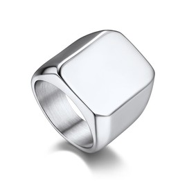 Bandmax Stainless Steel Band Ring for Women Men Simple Square Signet Ring Cocktail Ring Chunky Metal Ring Size 7 Gift for Family Friend
