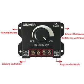 12V 24V 30A LED Dimmer Controller for Single Color LED Strip Lighting Lamp Ribbon Light Black Button Control Brightness