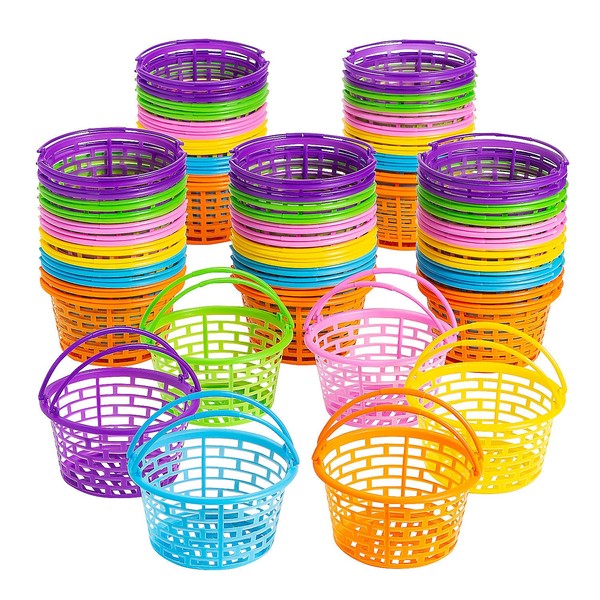 Fun Express Easter Basket Bulk - 72 Colorful Plastic Baskets for Easter Empty Perfect for Easter Egg Hunts - Hassle-Free Easter Prep, Make Memorable Easter with 6-Inch Easter Buckets Bulk for All Ages