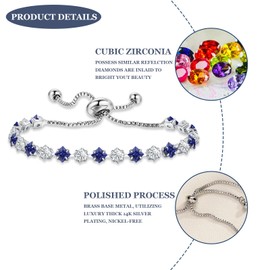 Birthstone Bracelet for Women, Silver Tennis Bracelet with Cubic Zirconia Adjustable Slider Rhinestone Bracelet Christmas Birthday Anniversary Friendship Gift for Her Mom Wife Girlfriend, September