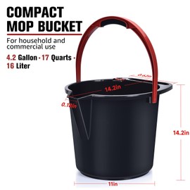 Matthew Cleaning 4.2 Gallon Mop Bucket, Heavy Duty Plastic Cleaning Bucket with Built-in Pour Spout, Mop Holder and Comfort Grip Handle, House and Commercial Cleaning Supplies, 1 Pack Black