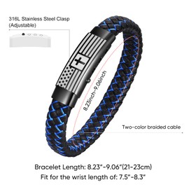 VNOX Christian Religious Gifts For For Son Bracelet with Cross American Flag Blue Leather Bracelets USA Patriotic Christmas Birthday Confirmation Baptism Christian Easter Unique Gifts for Sons