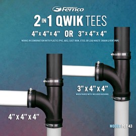 Fernco 4" Flexible PVC Tee with Optional 3" Reducer Bushing for DWV Cast Iron, Steel and Plastic Pipe Connections