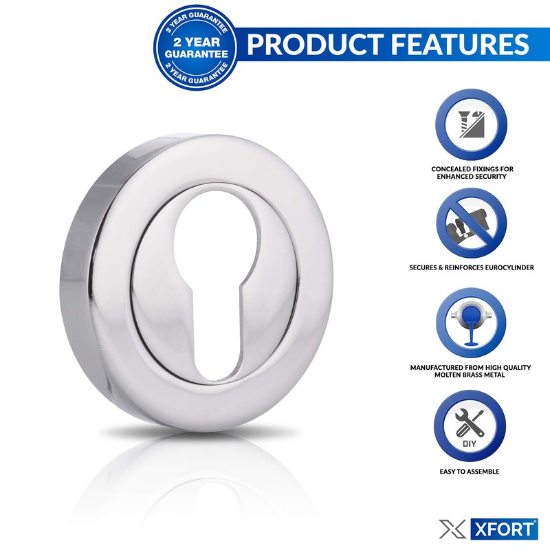 XFORT® 2 Pack Euro Escutcheons Polished Chrome, Escutcheon Keyhole Cover,