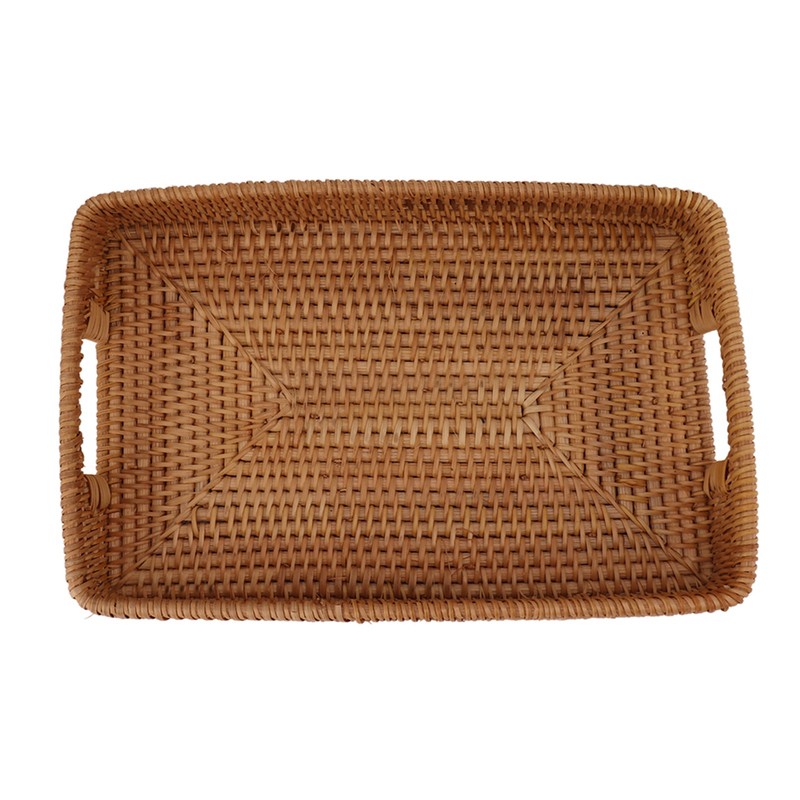 Serving Basket Tray with Handles Rattan Rectangle Large Capacity Durable