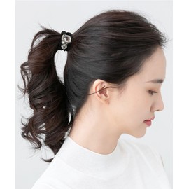 shefun JP252 Chou Chou Silk Pearl Crystal Hair Rubber Set of 3 Black Elegant Adult Hair Elastic Satin Silk Rubber Stylish Volume Women's Hair Ornaments (Crystal)