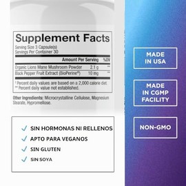 Dr. Emil Nutrition - Cápsula de hongo de melena de león con potenciadores de absorción, potente suplemento cerebral nootrópico y soporte inmunológico 